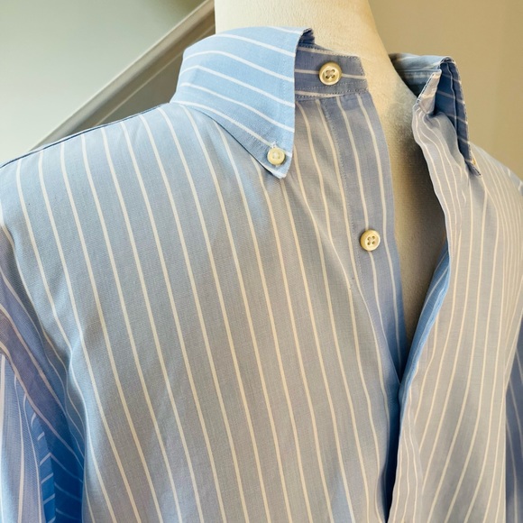 RALPH LAUREN Blue Label Dress Shirt Long Sleeve Classic Blue Stripe Medium - Picture 4 of 12